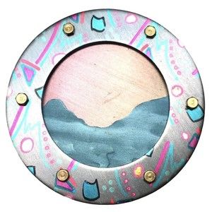 Vtg Handmade Anodized Aluminum Riveted Brooch Abstract Boat Porthole Nautical